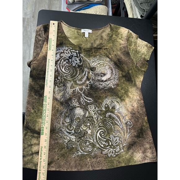 Y2K Plus Size Tee Jeweled Graphic Tie Dye Brown Green Short Sleeve XL Dressbarn - Picture 5 of 13